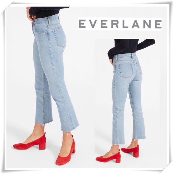 high rise raw hem jeans